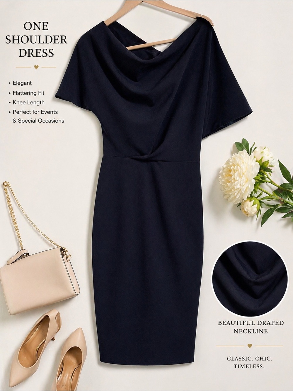 Alexia Admor Navy Off Shoulder Draped Midi Dress